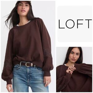 NWT 2026 LOFT Chocolate Brown Lace-Trim Pullover Sweatshirt